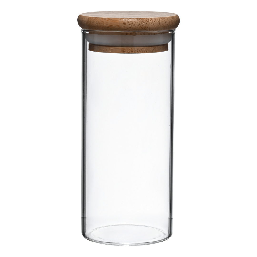 Pote Porta Mantimentos Vidro Borossilicato Tampa de Bambu 180ml - Ela Decora
