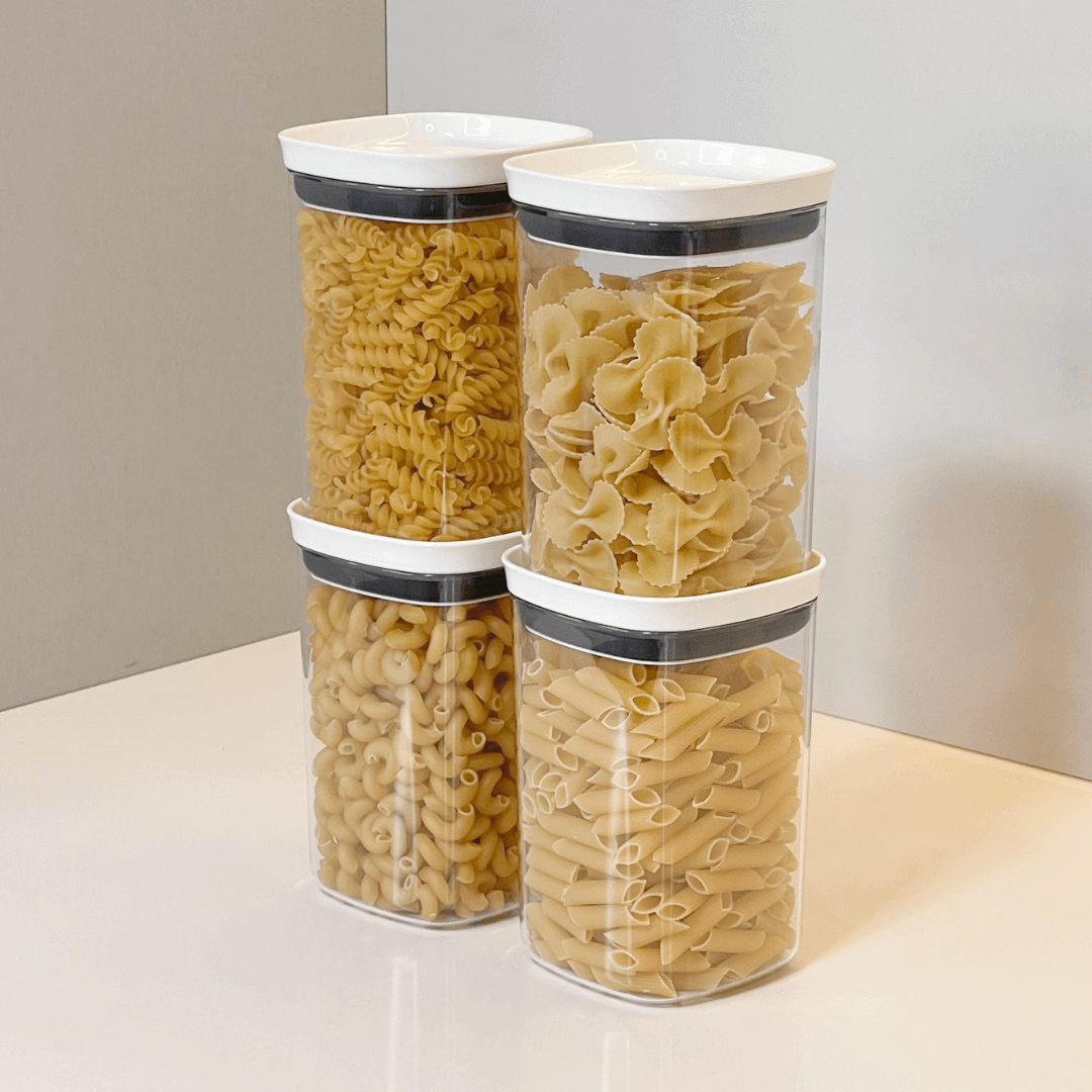 Pote Porta Mantimento Organizador Quadrado com Tampa Hermética Natural com Branco Block  1 Litro