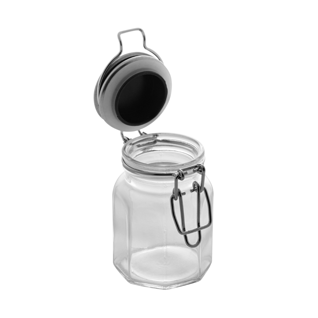 Porta Tempero Hermético de Vidro com Tampa em Metal Prata 8cm