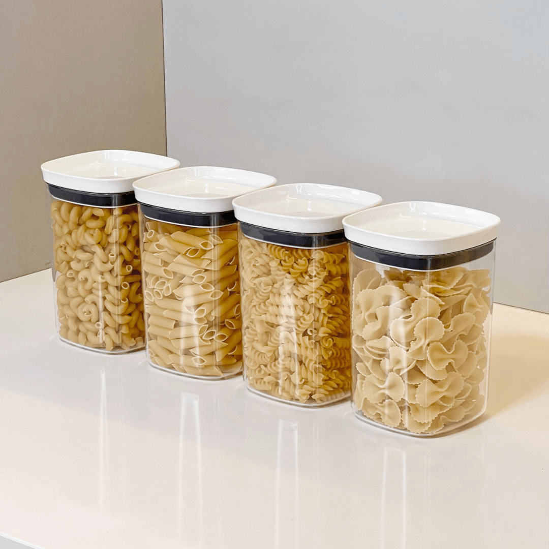 Pote Porta Mantimento Organizador Quadrado com Tampa Hermética Natural com Branco Block  1 Litro