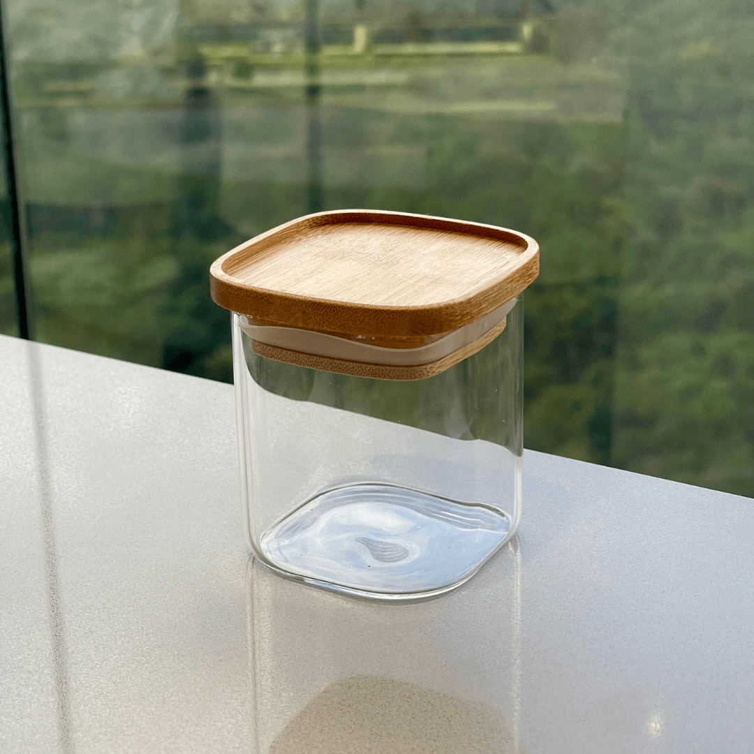 Pote Hermético de Vidro com Tampa Empilhável de Bambu 150ml
