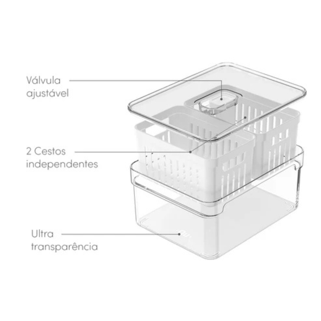 Pote Hermético Clear Fresh com 2 Cestos 2,2L