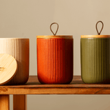 Pote Decorativo em Cerâmica Line Terracota com Tampa em Bambu 12,5cm