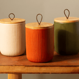 Pote Decorativo em Cerâmica Line Terracota com Tampa em Bambu 12,5cm