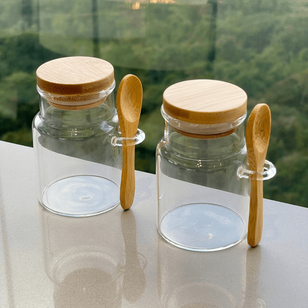 Porta Mantimento em Vidro com Tampa e Colher de Bambu 150ml