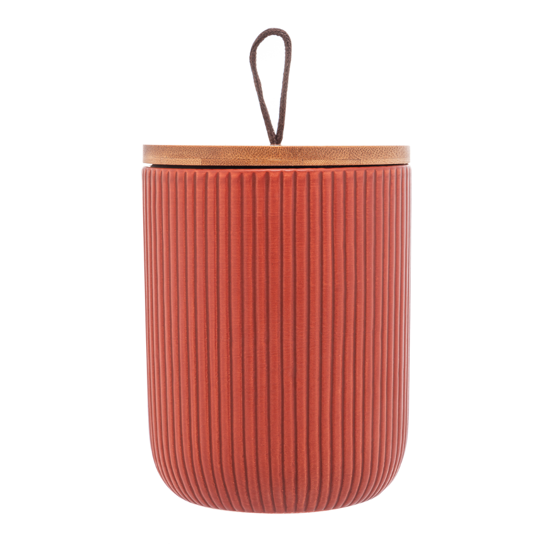 Pote Decorativo em Cerâmica Line Terracota com Tampa em Bambu 12,5cm