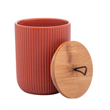 Pote Decorativo em Cerâmica Line Terracota com Tampa em Bambu 12,5cm
