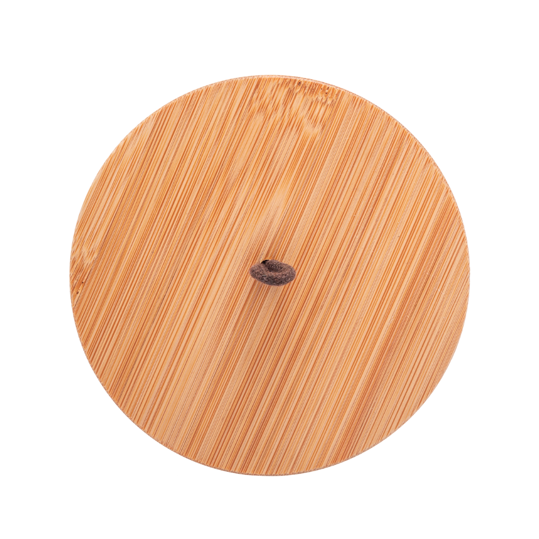 Pote Decorativo em Cerâmica Line Terracota com Tampa em Bambu 12,5cm