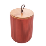 Pote Decorativo em Cerâmica Line Terracota com Tampa em Bambu 12,5cm