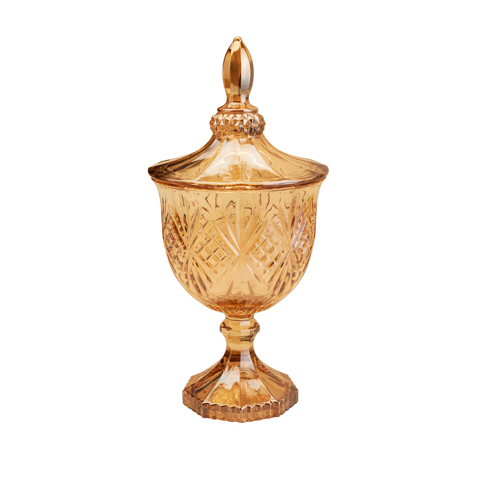 Potiche Bomboniere Dublin com Pé de Cristal Âmbar 24,5cm - Ela Decora