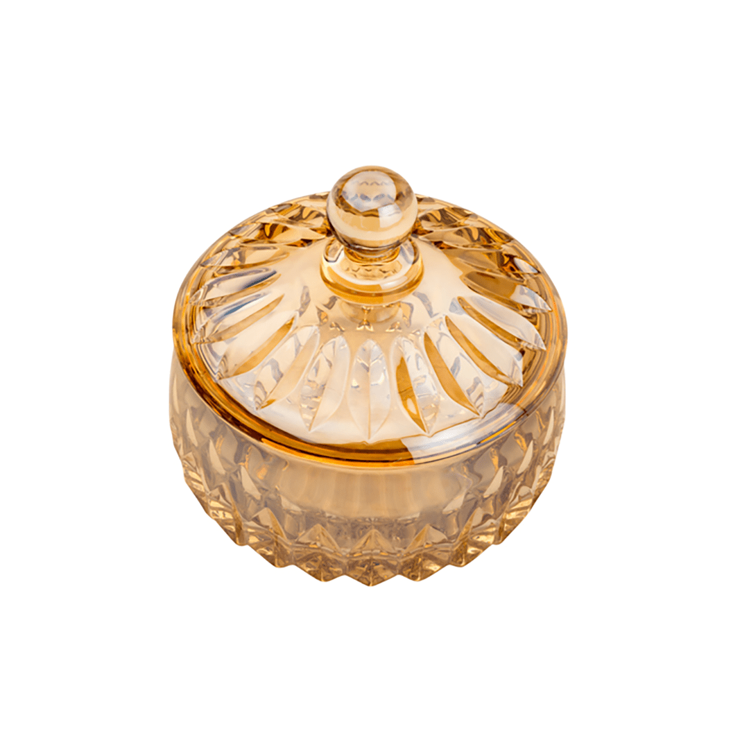 Potiche Bomboniere Louise em Cristal de Chumbo Âmbar 11cm - Ela Decora