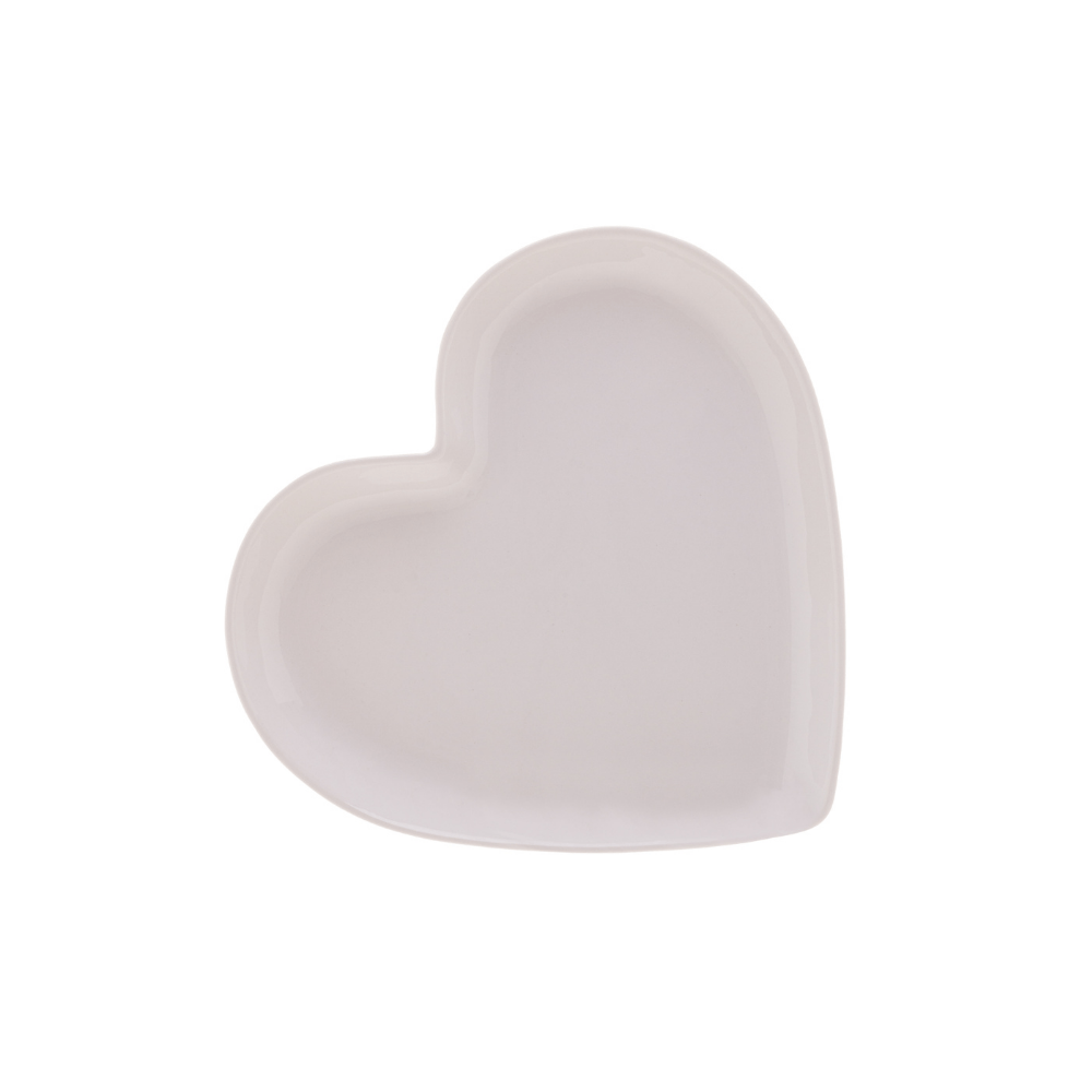 Prato Cerâmica Coração Branco 21,5 cm - Ela Decora