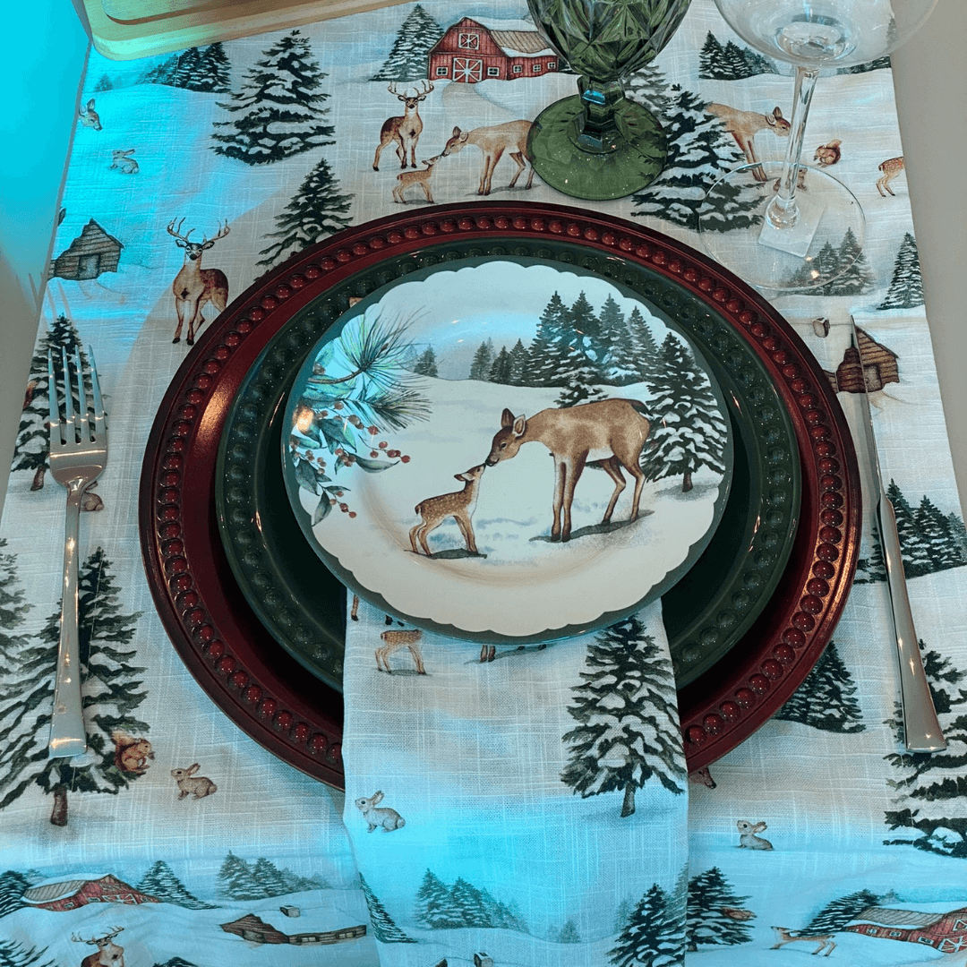 Prato de Sobremesa Aquarelle Bosque Inverno 20,5cm Natal - Ela Decora
