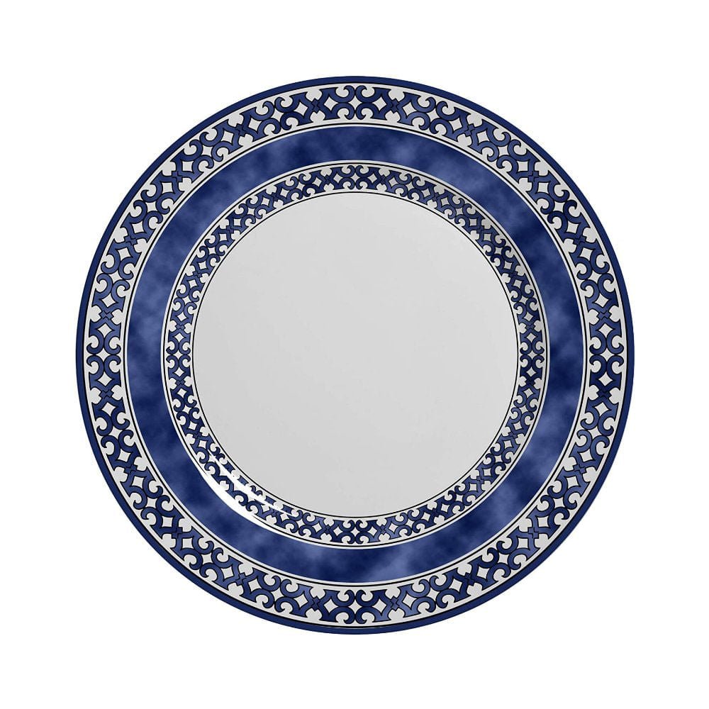 Prato de Sobremesa Capri Azul e Branco Cerâmica 19,5cm - Ela Decora