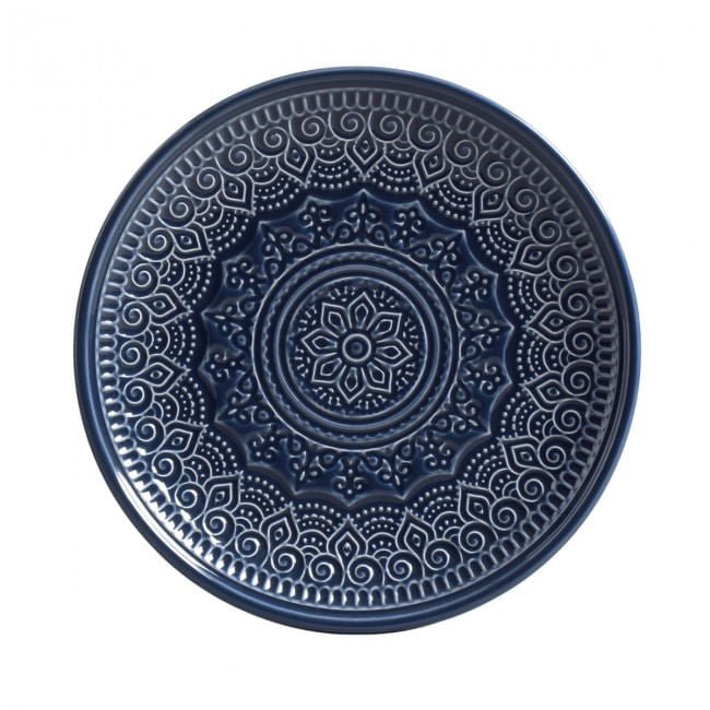 Prato De Sobremesa Cerâmica Agra Deep Blue Azul - 20 cm - Ela Decora