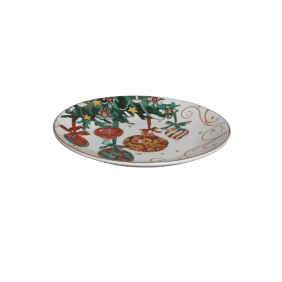Prato de Sobremesa Fio de Ouro Pingentes Natal Christmas Day 20cm - Ela Decora