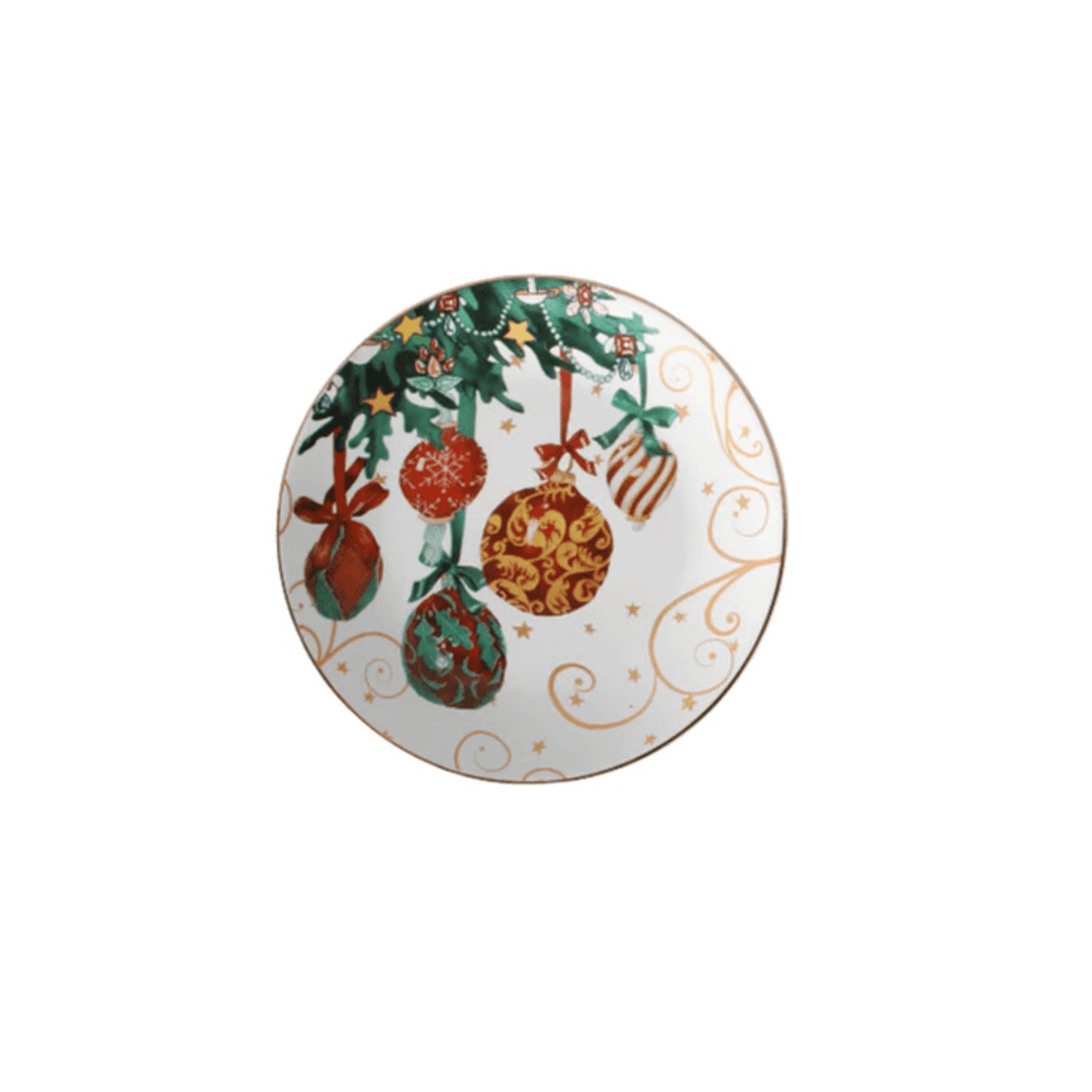 Prato de Sobremesa Fio de Ouro Pingentes Natal Christmas Day 20cm - Ela Decora