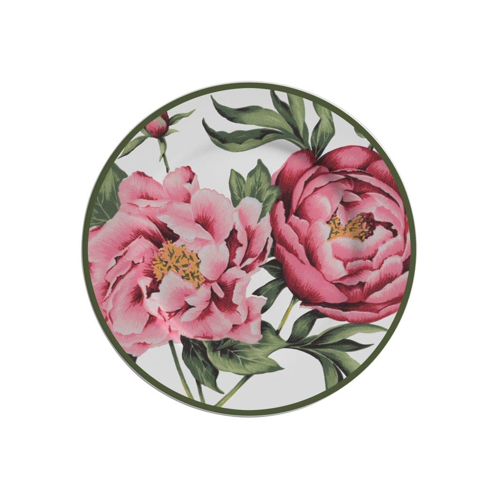 Prato de Sobremesa Peony Rose Acetinado Cerâmica 19,5cm - Ela Decora