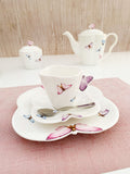 Prato de Sobremesa Porcelana Borboletas Branco 19cm - Ela Decora