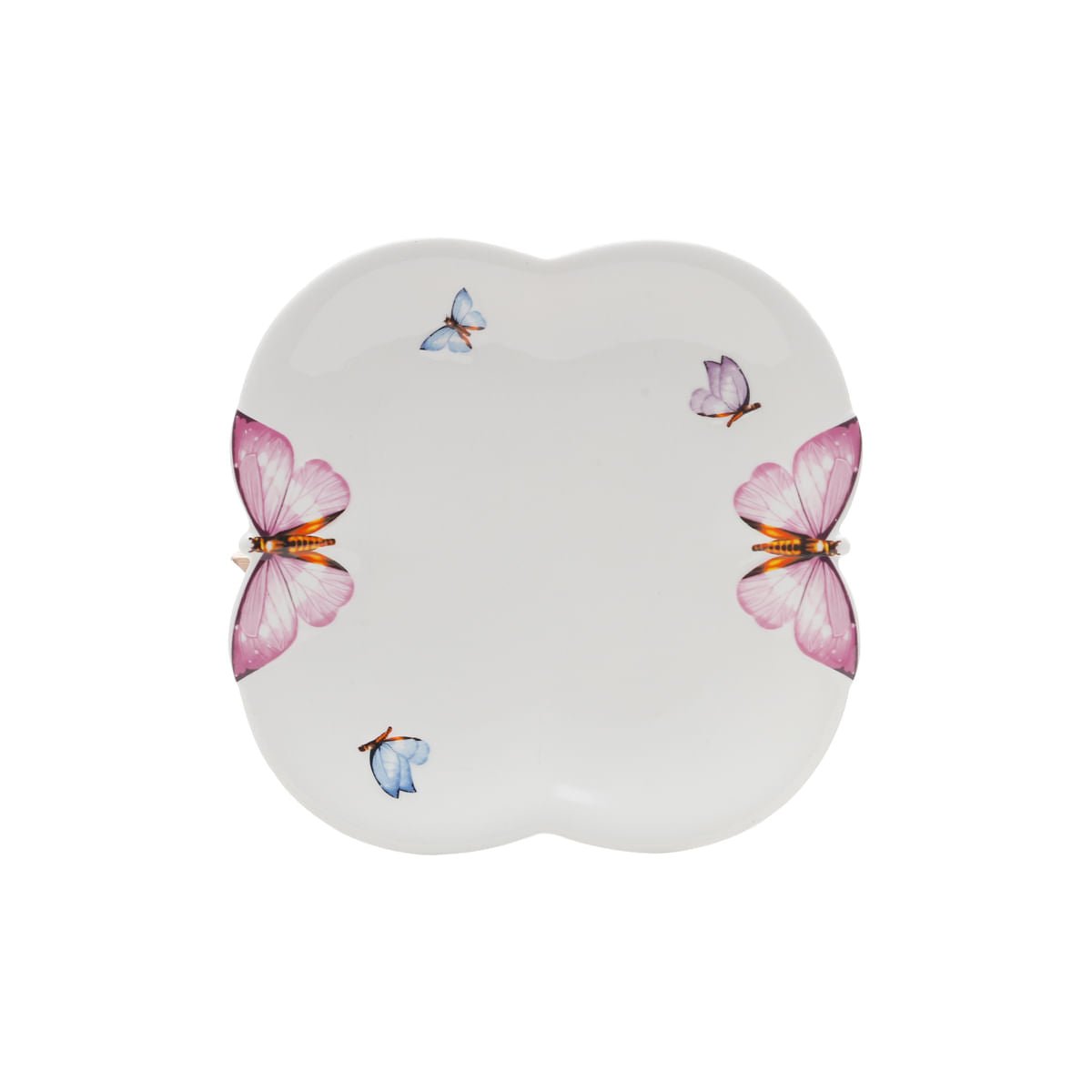Prato de Sobremesa Porcelana Borboletas Branco 19cm - Ela Decora