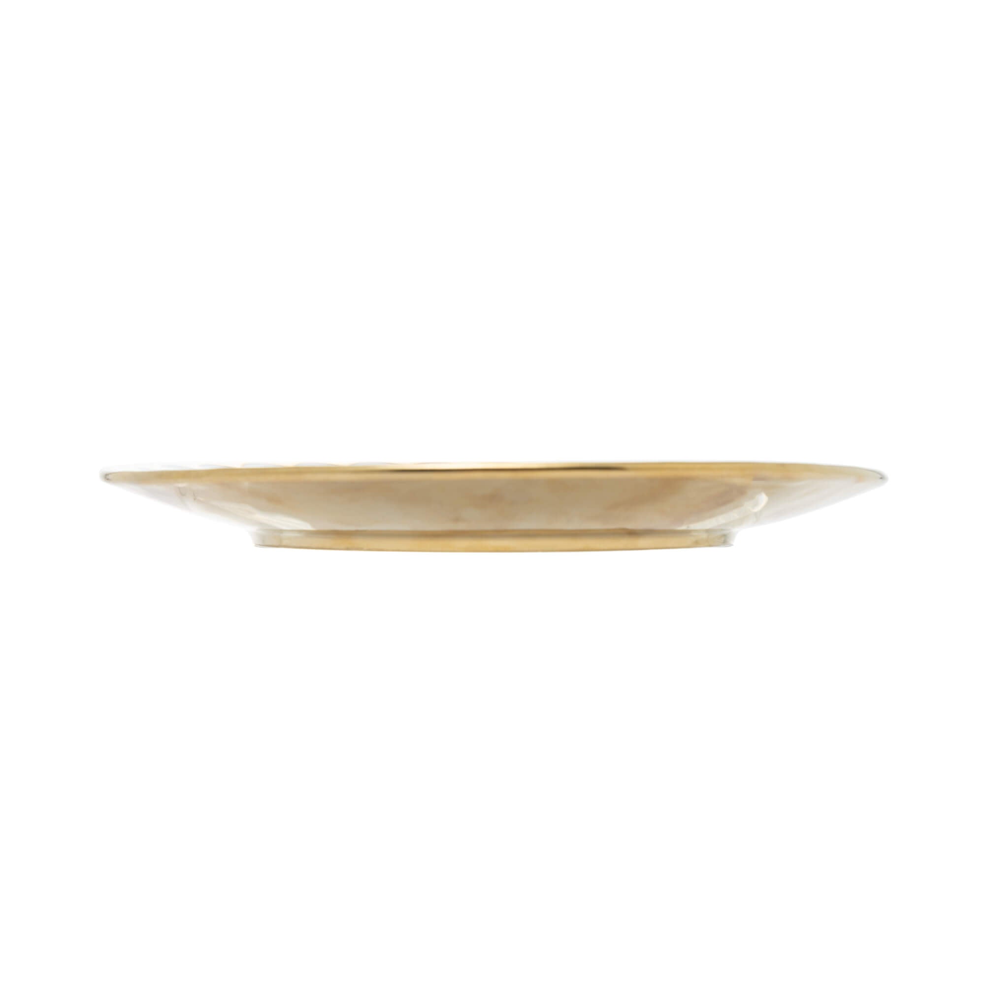 Prato de Sobremesa Porcelana Egg Branca e Dourada 19cm - Ela Decora