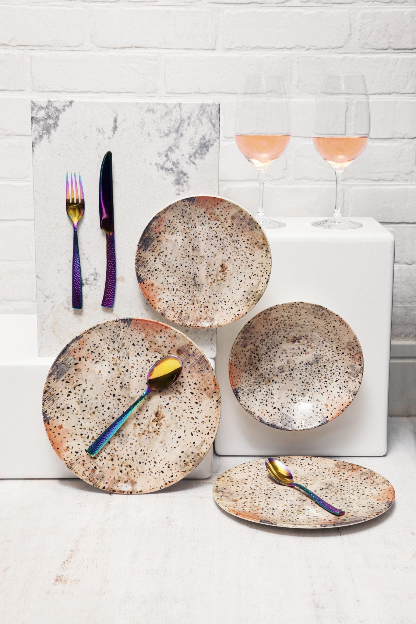Prato de Sobremesa Porcelana Uni Terrazzo - 19 cm - Ela Decora