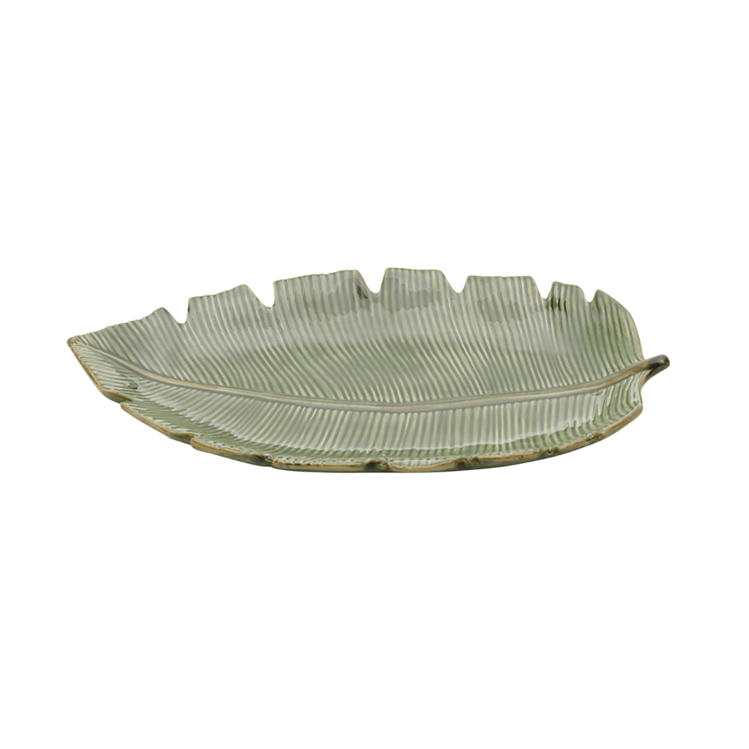 Prato Decorativo Cerâmica Folha de Banana Leaf Verde 29 cm - Ela Decora