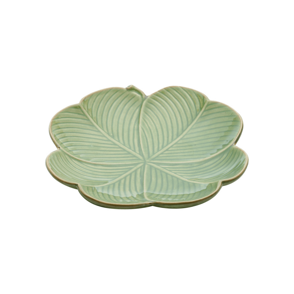 Prato Decorativo Cerâmica Trevo De 4 Folhas Banana Leaf Verde 16 cm - Ela Decora
