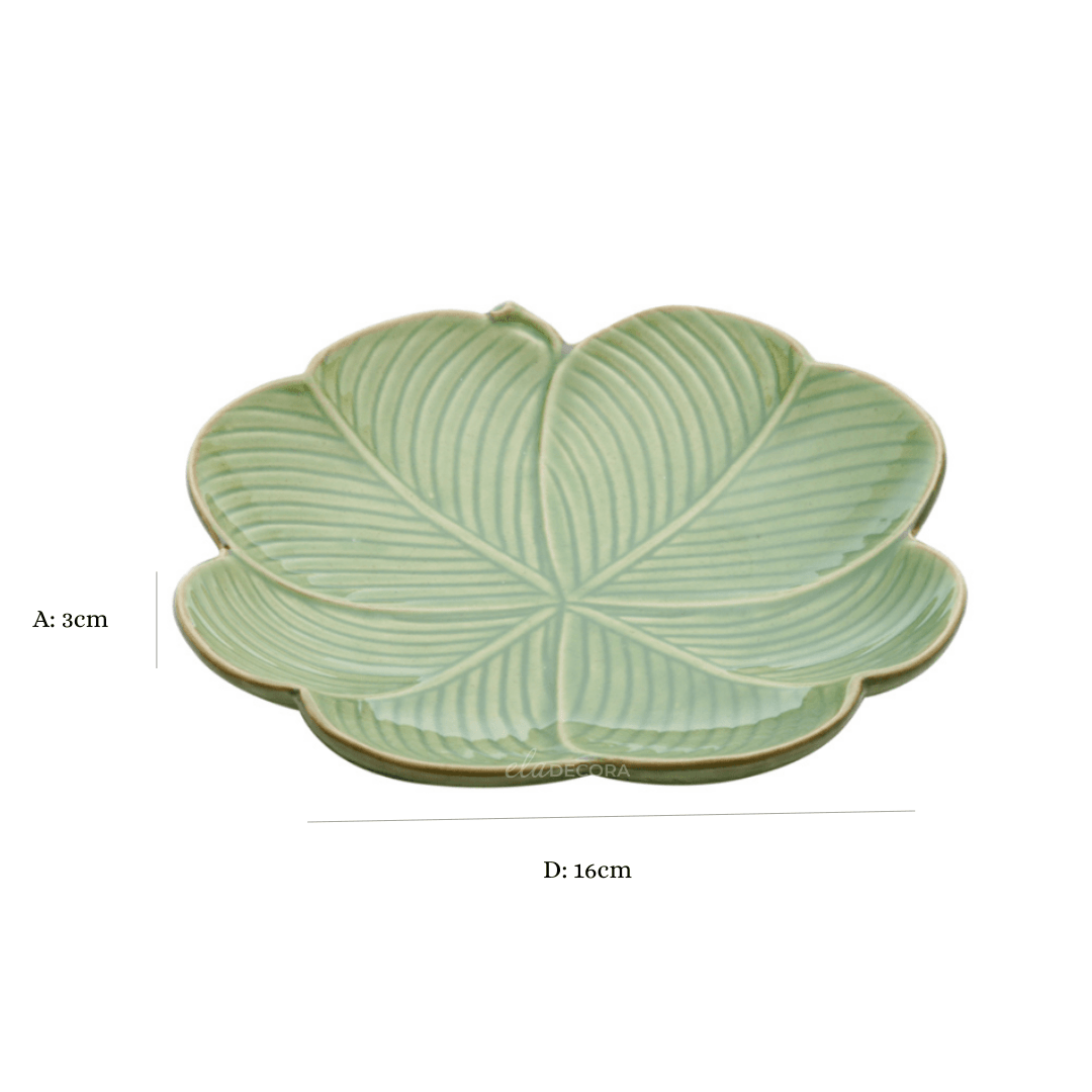 Prato Decorativo Cerâmica Trevo De 4 Folhas Banana Leaf Verde 16 cm - Ela Decora