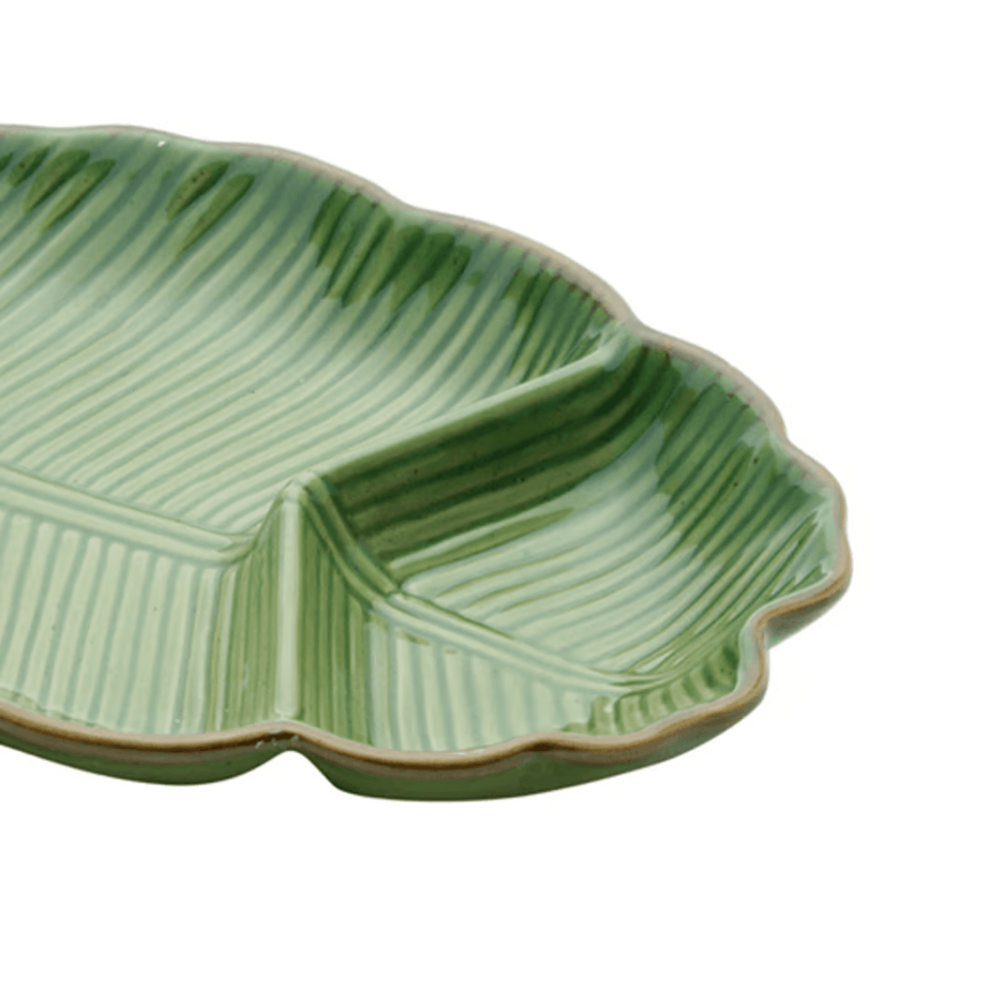 Prato Decorativo de Cerâmica Leaf Folha de Banana Verde 26,5cm - Ela Decora