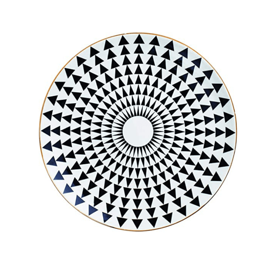Prato Decorativo Em Ceramica Branco e Preto 2 x 22 cm - Ela Decora