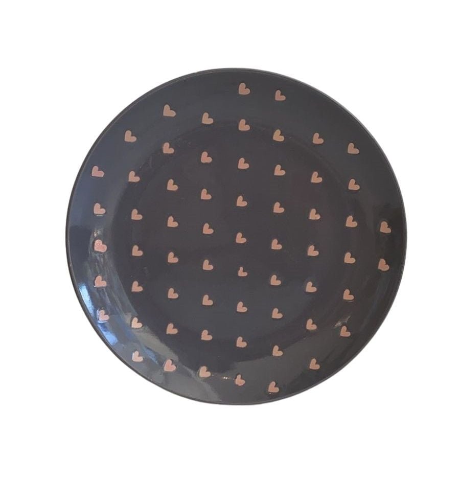 Prato em Cerâmica Coração Cinza 20,5cm - Ela Decora