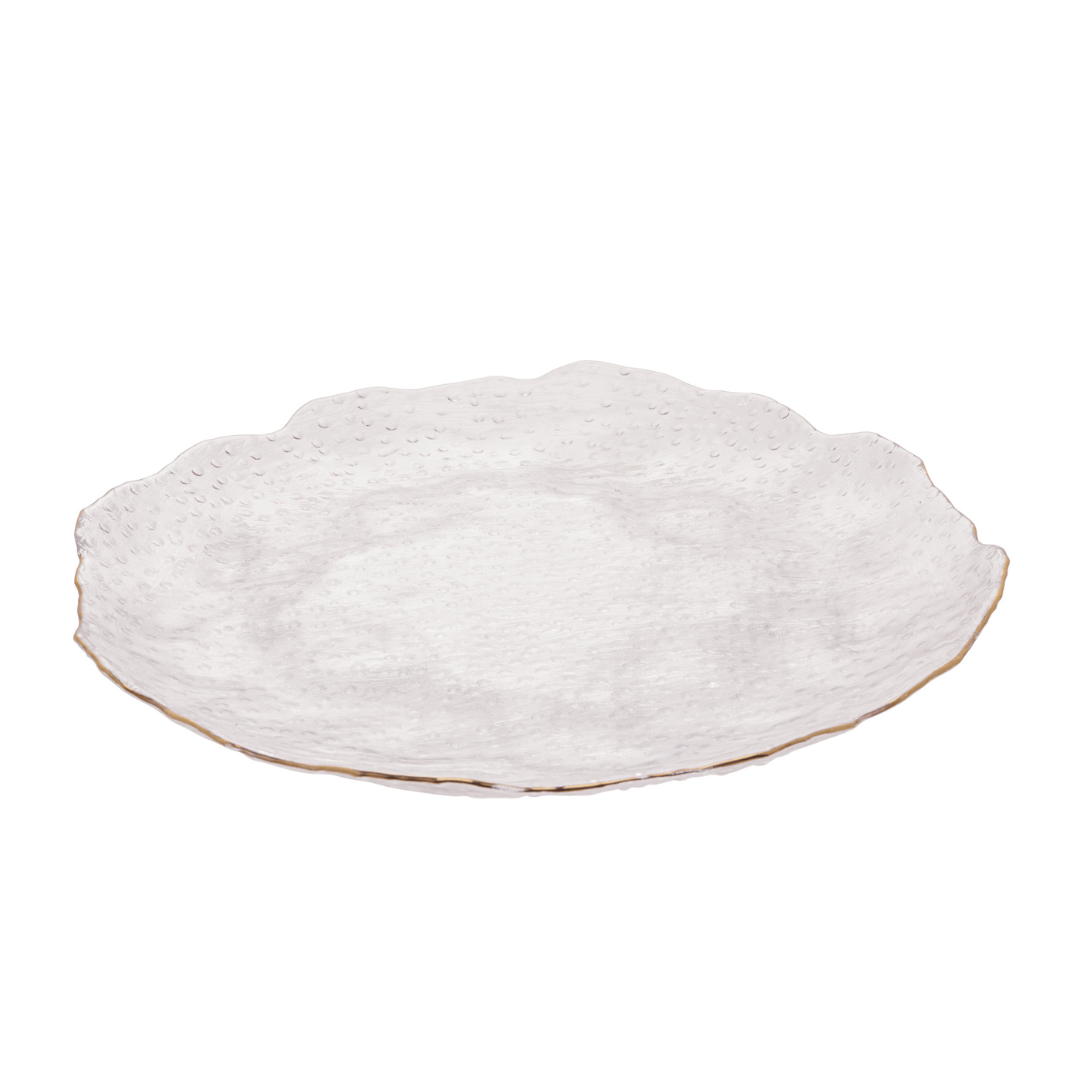 Prato em Cristal de Chumbo Martelado com Borda Dourada Taj 20cm - Ela Decora
