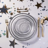 Prato Raso Cristal com Borda Bolinha Prata Pearl - 27,6 cm