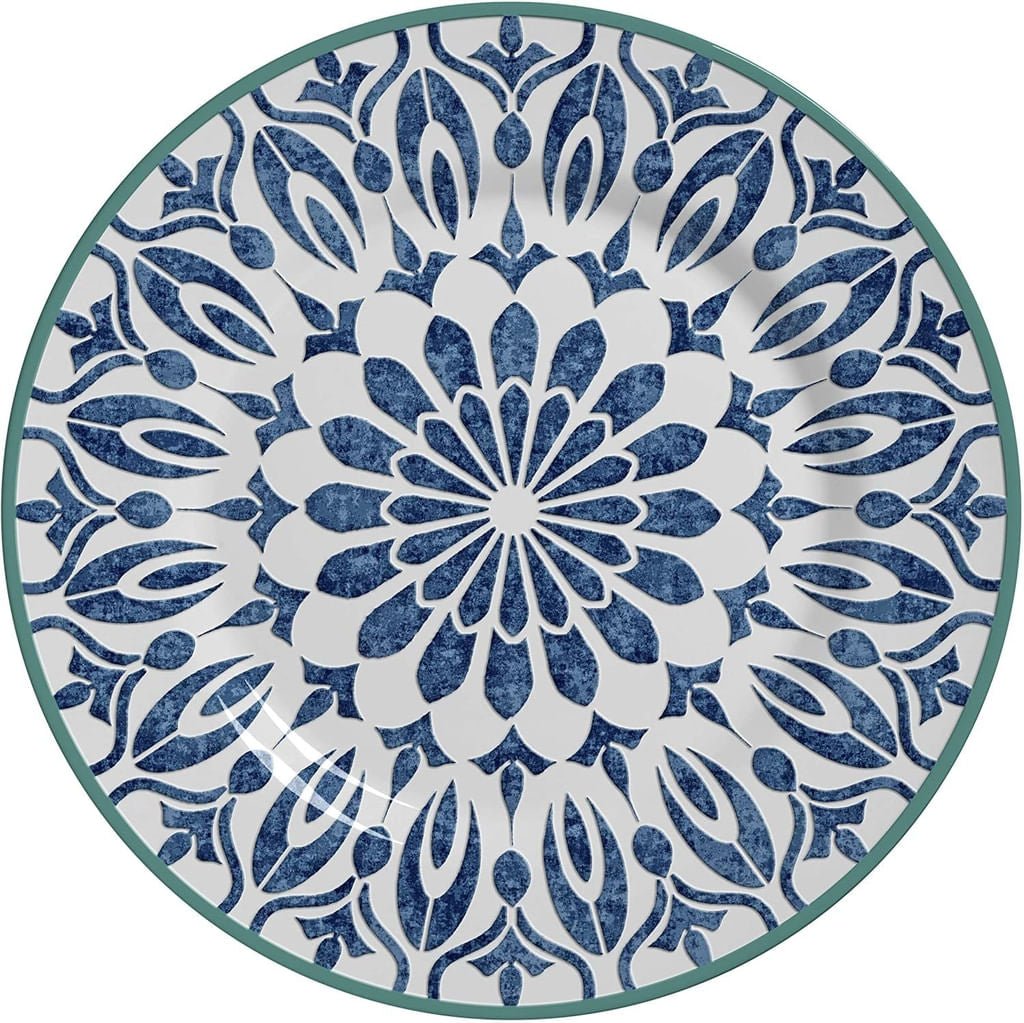 Prato Fundo Mandala Azul Borda Verde Cerâmica 24,5 cm - Ela Decora