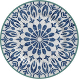 Prato Fundo Mandala Azul Borda Verde Cerâmica 24,5 cm - Ela Decora