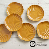 Prato Multiuso Sobremesa Cerâmica Ocean Concha Amarelo Curry - 19,5 cm - Ela Decora