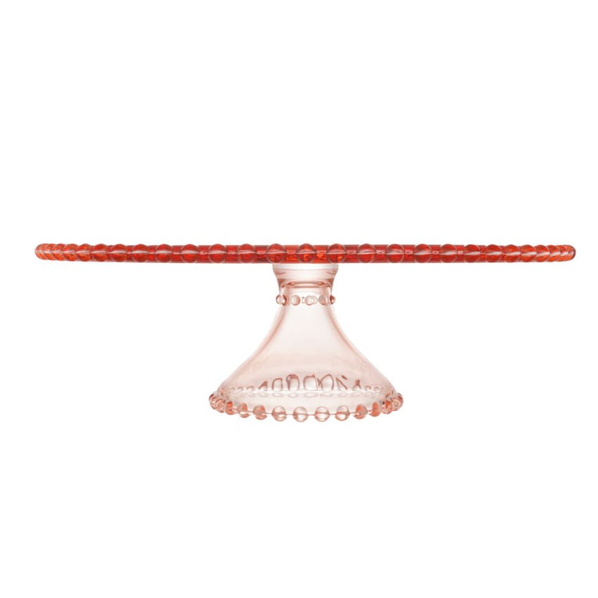 Prato para Bolo Boleira Cristal de Chumbo com Pé Pearl Rosa 31cm - Ela Decora