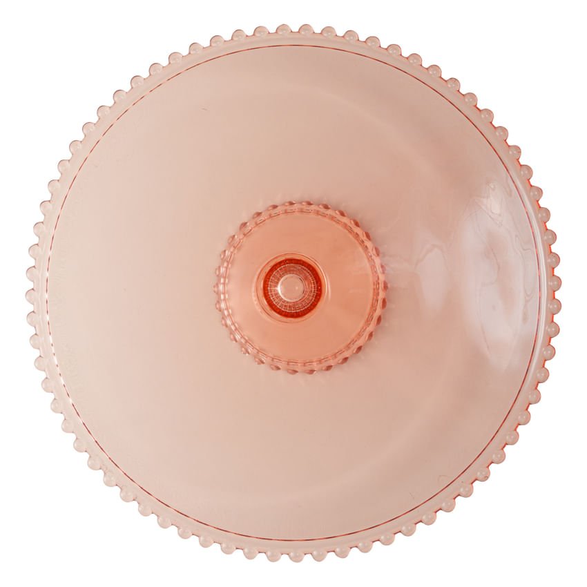 Prato para Bolo Boleira Cristal de Chumbo com Pé Pearl Rosa 31cm - Ela Decora