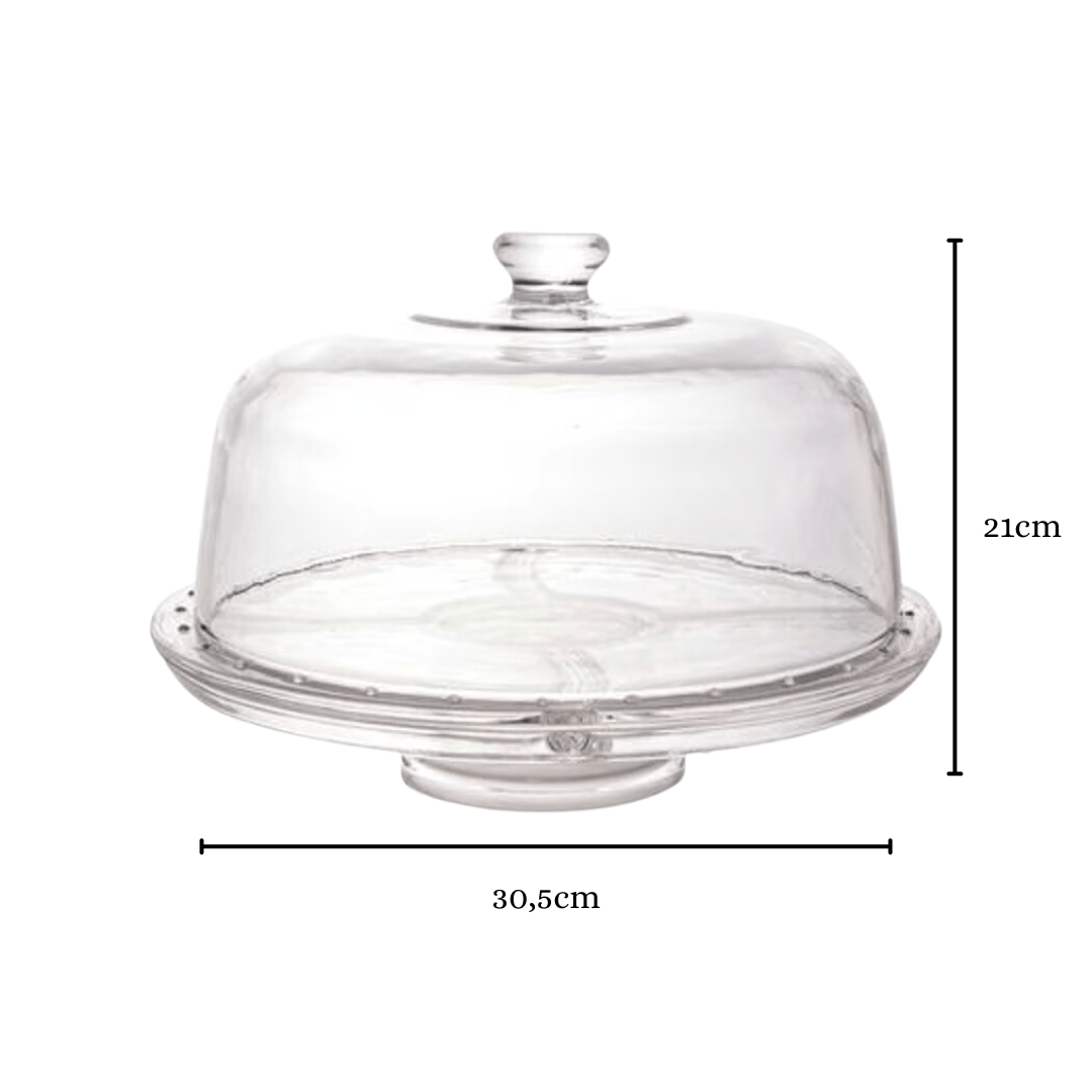 Prato para Bolo Boleira de Cristal Cronos Transparente 30,5cm x 21cm - Ela Decora