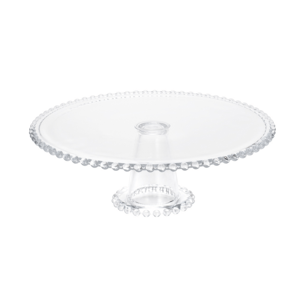 Prato Para Bolo Cristal Com Pé Pearl Bolinha - 31 cm - Ela Decora