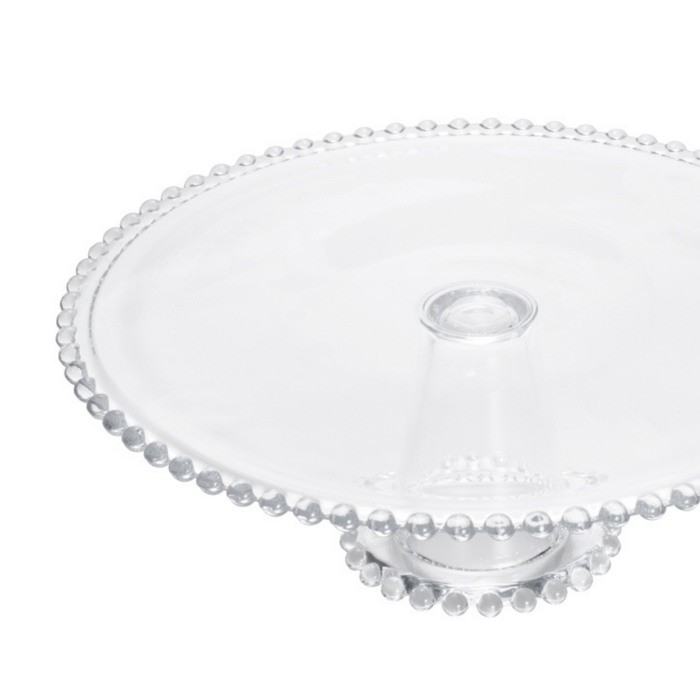 Prato Para Bolo Cristal Com Pé Pearl Bolinha - 31 cm - Ela Decora