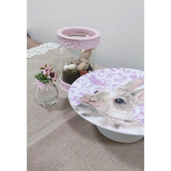 Prato para Doce Sweet Easter Pascoa Branco e Roxo 20cm - Ela Decora