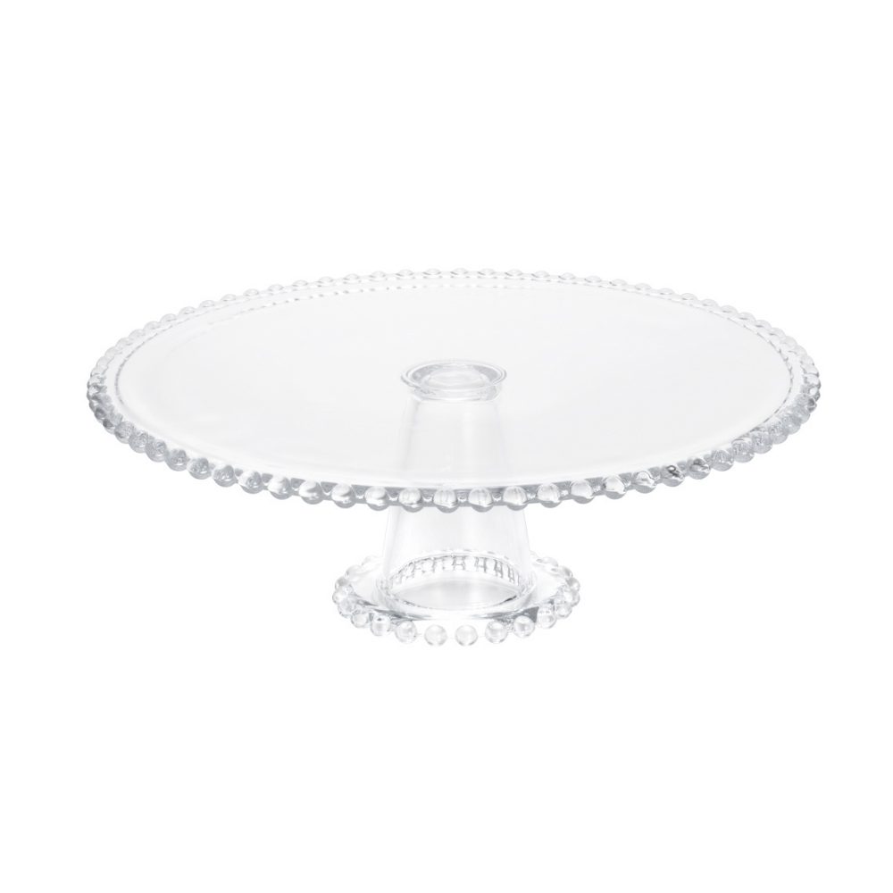 Prato Para Bolo Cristal Com Pé Pearl Bolinha - 31 cm - Ela Decora