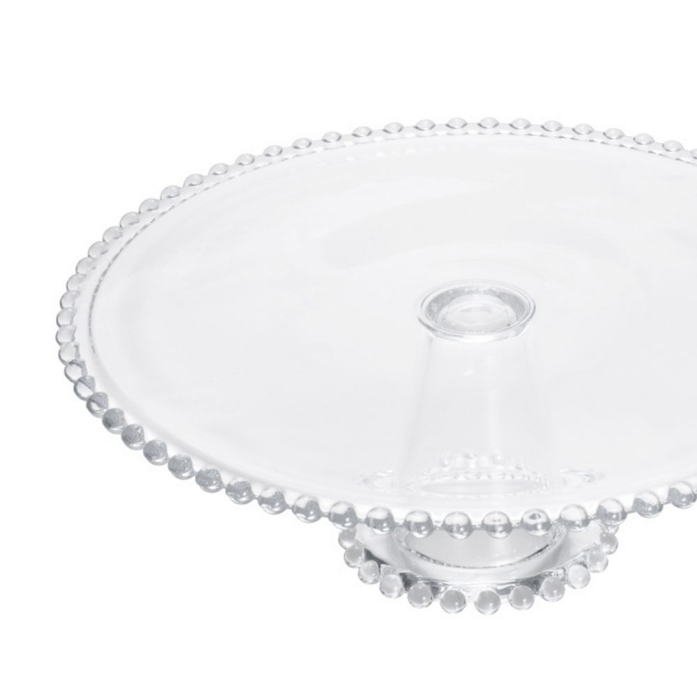 Prato Para Bolo Cristal Com Pé Pearl Bolinha - 31 cm - Ela Decora