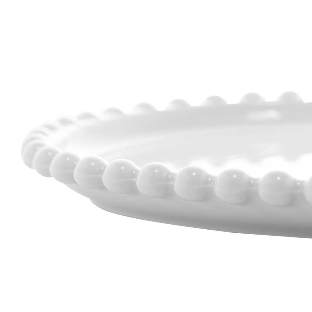 Prato Porcelana Coração Beads Bolinha Branco - 25 cm - Ela Decora