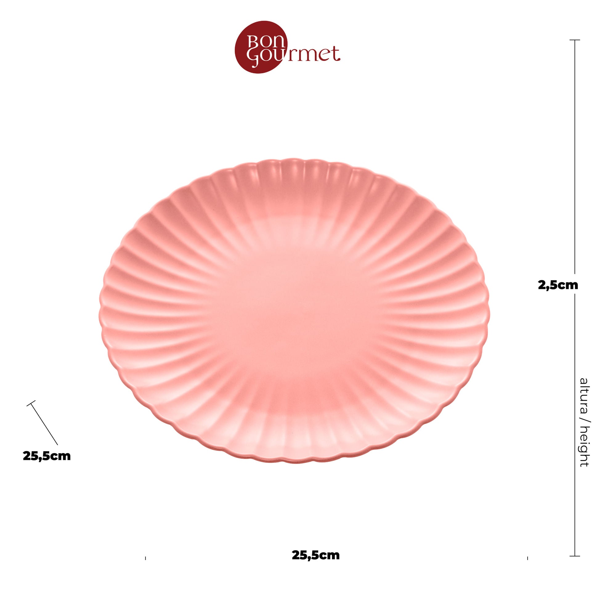 Prato Porcelana Nordica Rosa Matt - 26 cm - Ela Decora