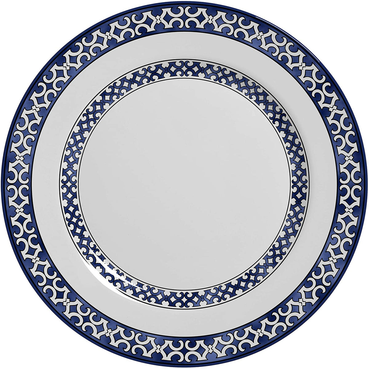 Prato Raso Capri Azul e Branco Cerâmica 28,5cm - Ela Decora