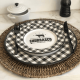 Prato Raso Cerâmica Churrasco Barbecue Preto e Branco - 28,5 cm - Ela Decora