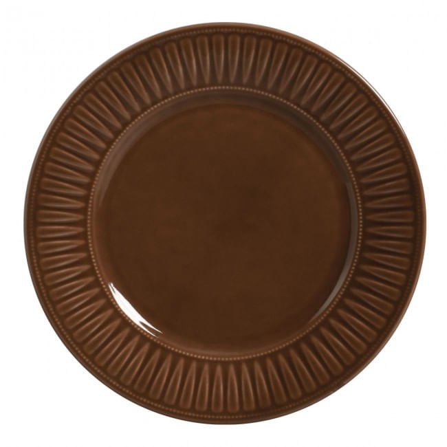 Prato Raso Cerâmica Daisy Marrom Cacau - 26 cm - Ela Decora